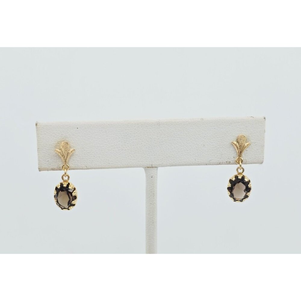 Beautiful 14K Solid Yellow Gold Dangle Drop Hanging Tourmaline Stud Earrings - Picture 4 of 10